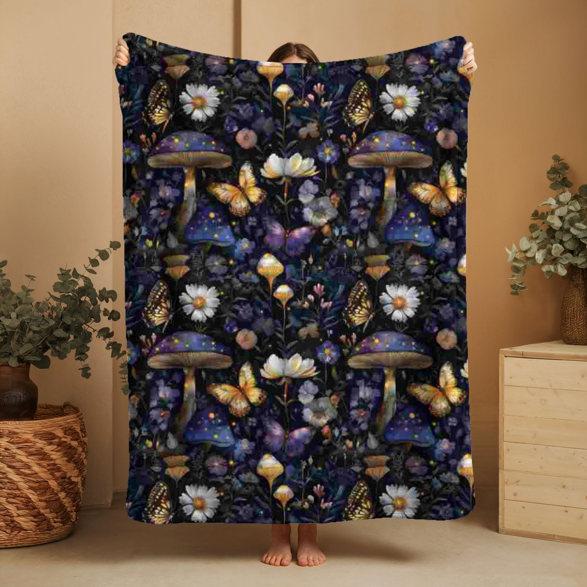 Gothic Fleece Blanket - Enchanted Mushrooms - Luxury Twin / Double Velveteen Fleece Blanket