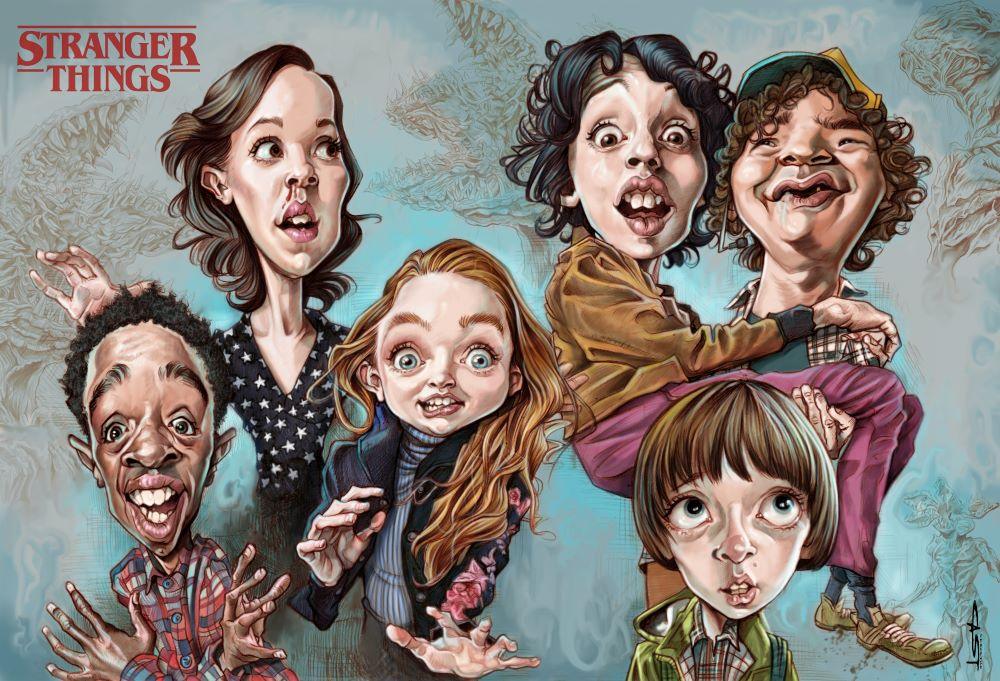 Sebastian Cast STRANGER THINGS Film and TV Caricatures Art