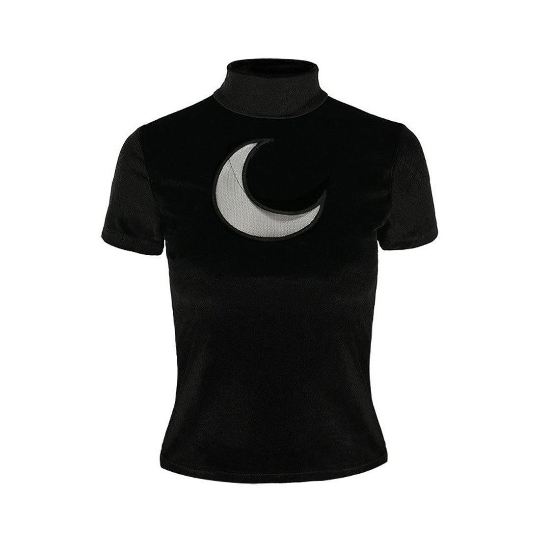 Restyle CRESCENT MOON Black Velvet Turtle Neck Top Wild Star Hearts