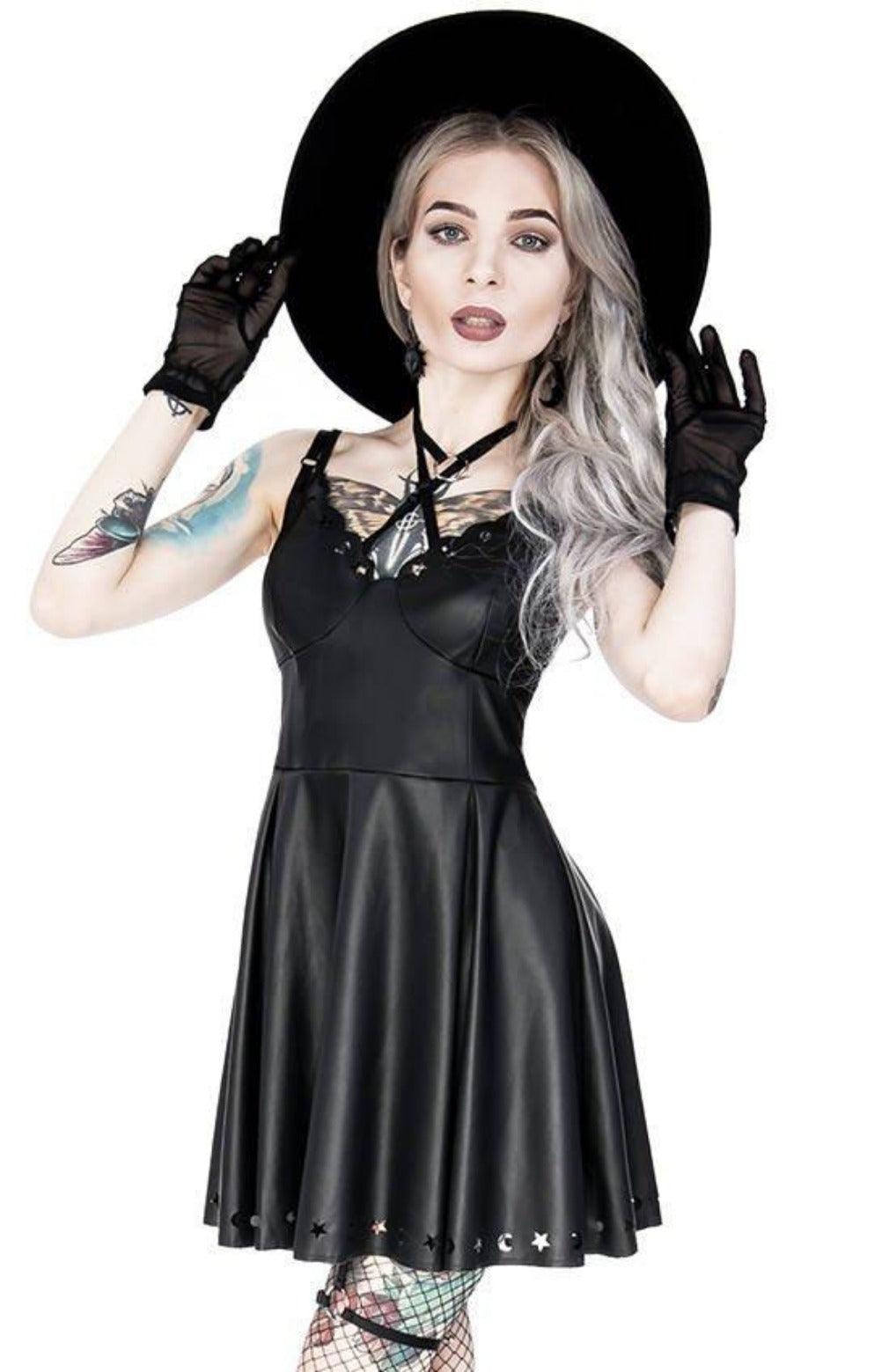 Restyle - Crescent Laser Cut Mini Faux Leather Black - Dresses Restyle - Crescent Laser Cut Mini Faux Leather Black - Dresses