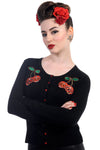 Banned Alternative - Black Cherry Skulls - Black Knit Cardigan