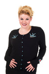 Banned Alternative - Blue Swallows - Black Knit Cardigan