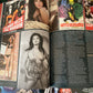 Open book with magazine clippings featuring images of women and movie posters.