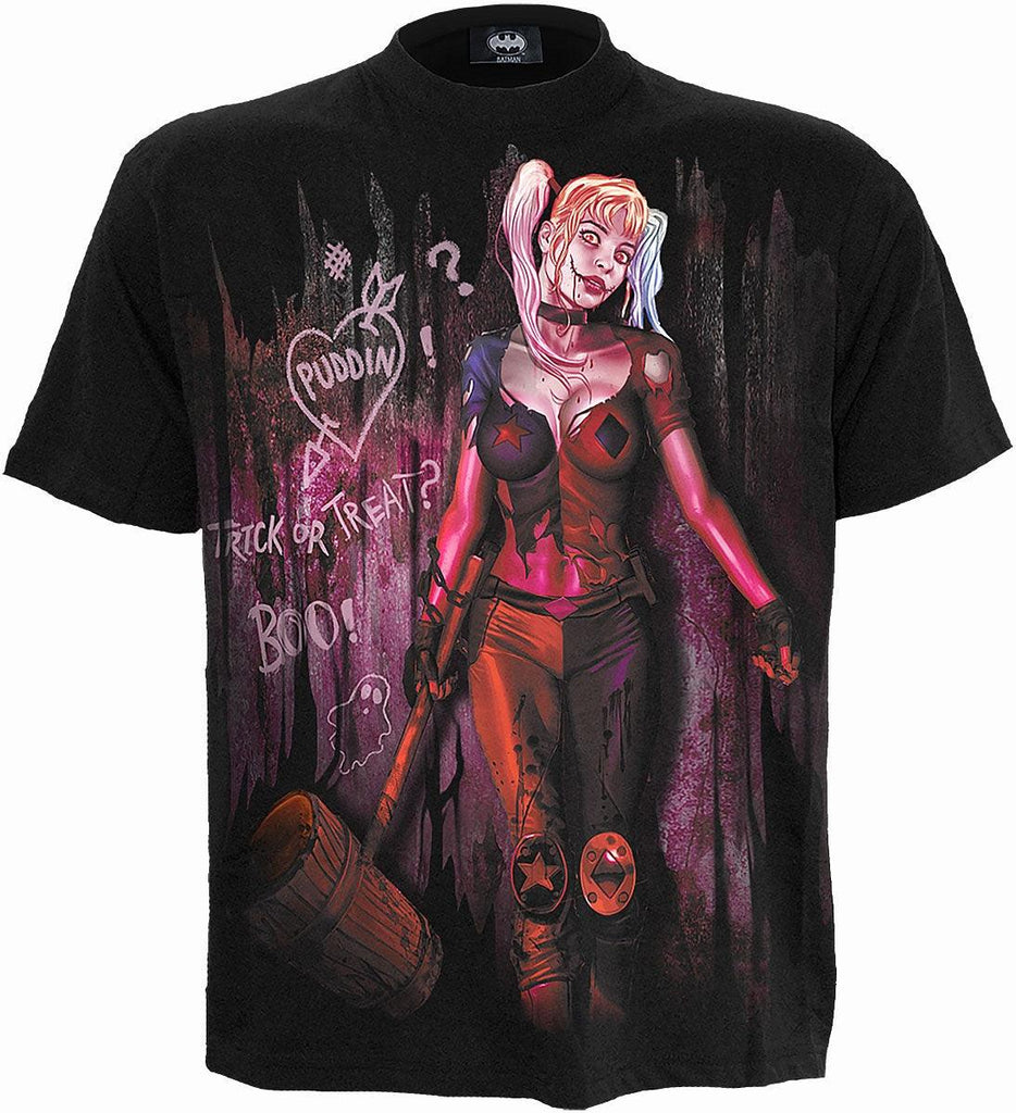 Harley Quinn - Trick or Treat - Front Print T-Shirt Black - Wild Star Hearts 
