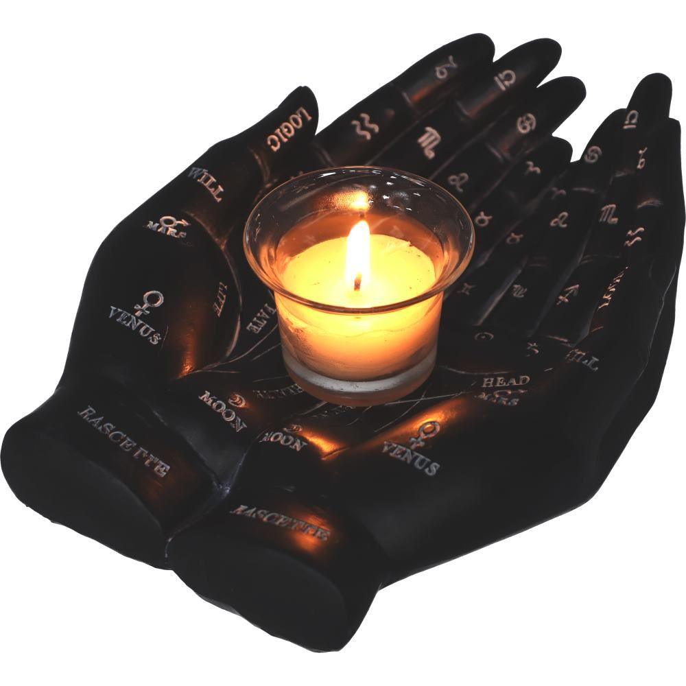 Nemesis Now - Palmist's Guide - Black Candle Holder - Wild Star Hearts 