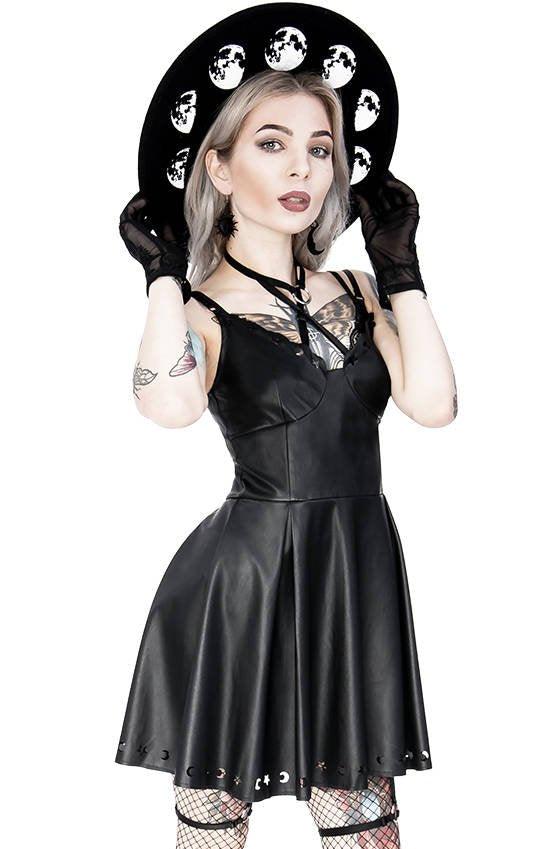Restyle - Crescent Moon - Laser Cut Mini Faux Leather Dress - Wild Star Hearts 