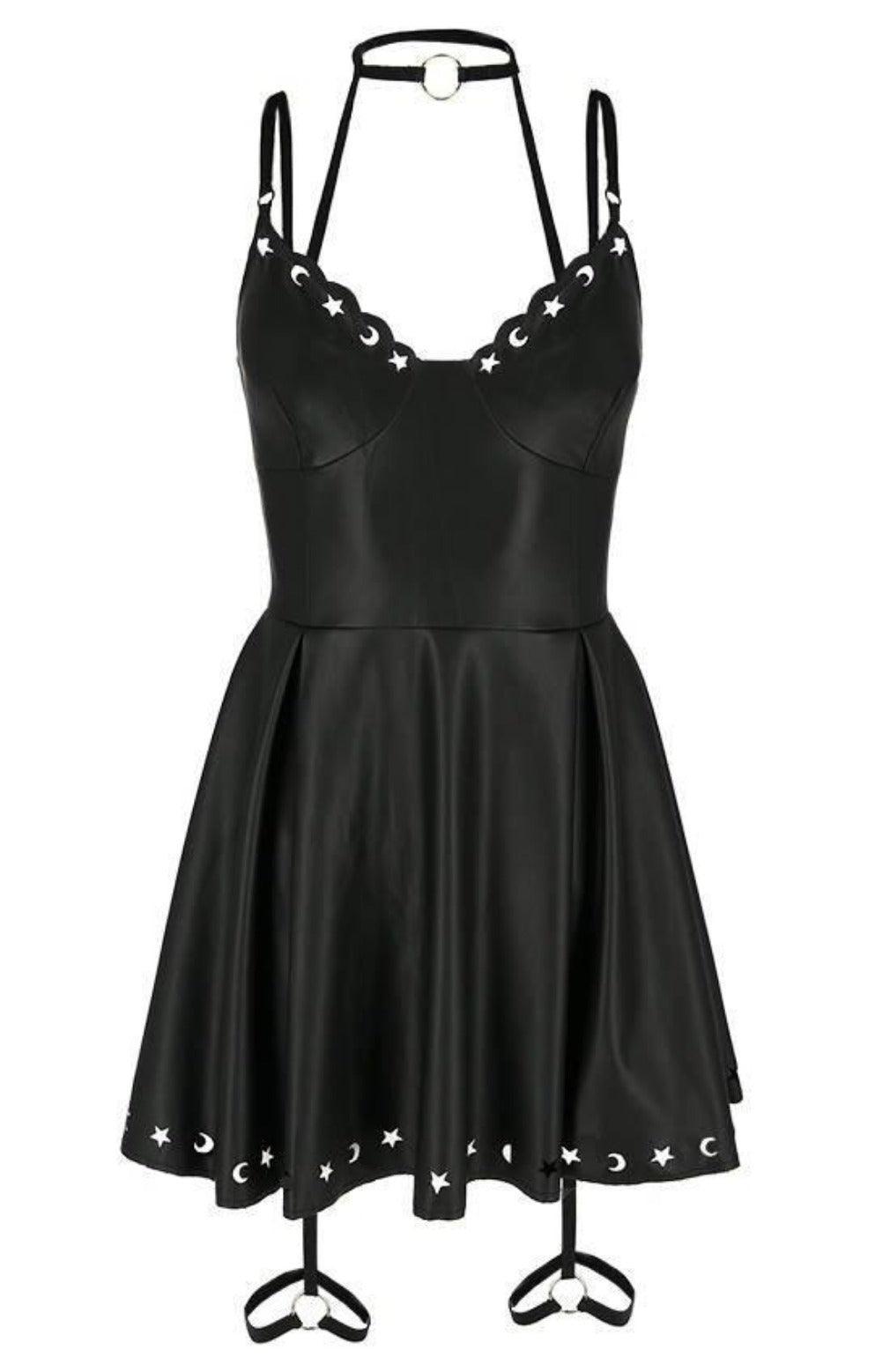 Restyle - Crescent Laser Cut Mini Faux Leather Black - Dresses Restyle - Crescent Laser Cut Mini Faux Leather Black - Dresses