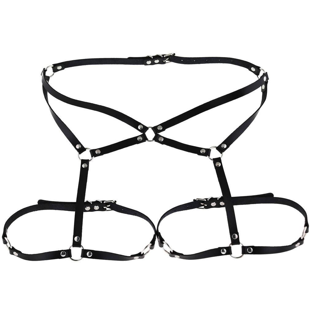 Restyle - Cross Waist Garter - Adjustable - Black Vegan Leather - Wild Star Hearts 