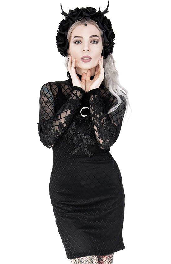 Restyle - Full Moon - Gothic Pencil Mesh Dress with Lace Embroidery - Wild Star Hearts 