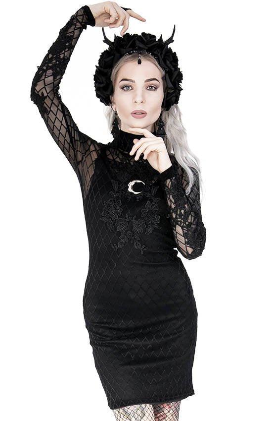 Restyle - Full Moon - Gothic Pencil Mesh Dress with Lace Embroidery - Wild Star Hearts 