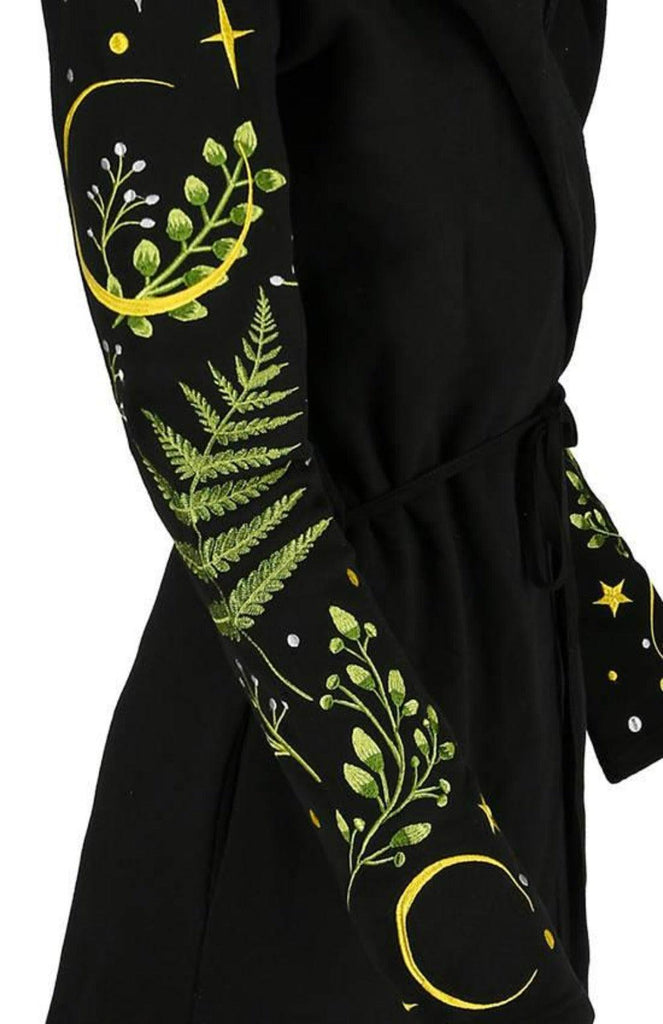 Restyle - Herbal Hoodie - Long pagan Hoodie with fern and crescent oversized hood - Wild Star Hearts 