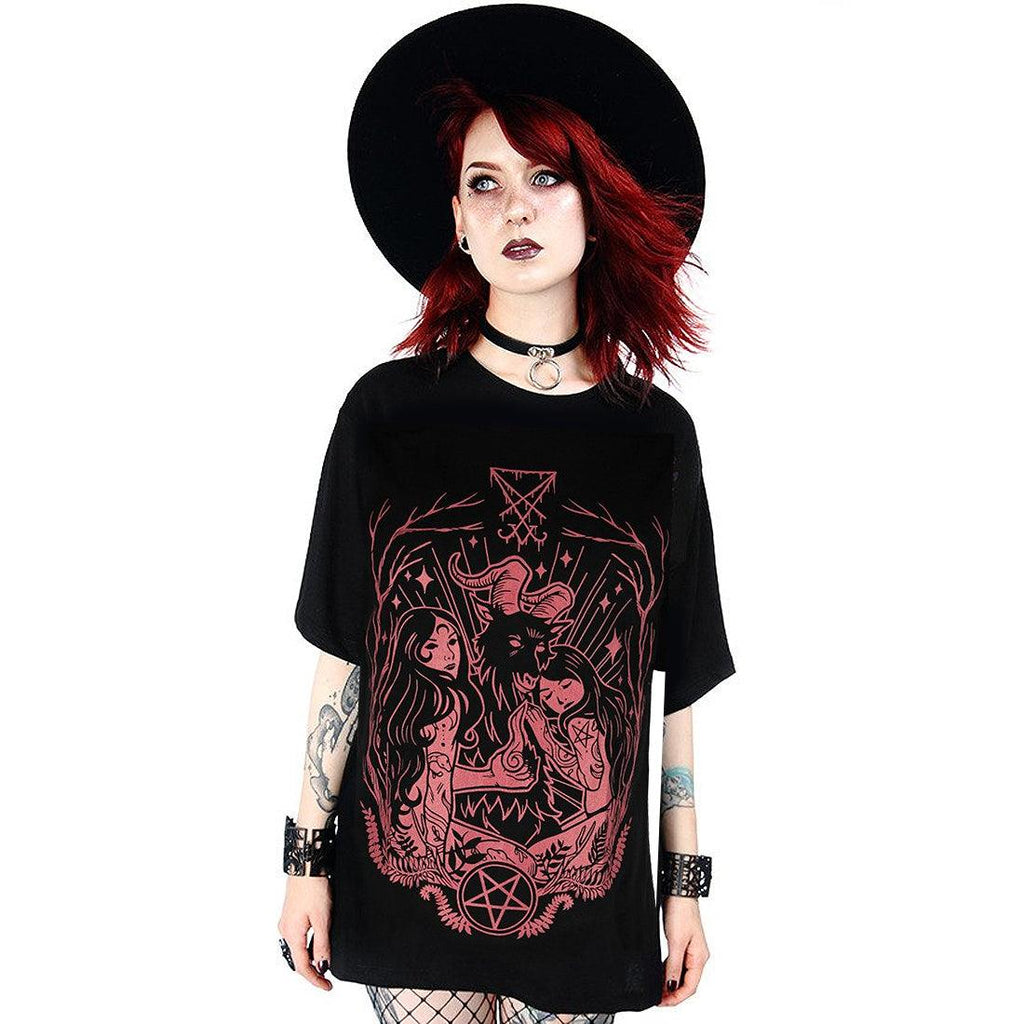 Model wearing the Restyle Clothing Lucifer Blood Red - T-shirt