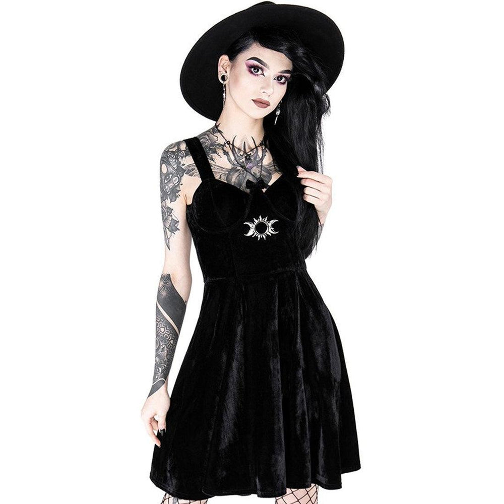 Restyle Clothing Gothic Cold Shoulder Tunic Dress - Crescent Moon Print, Black (Size XL) - View #2