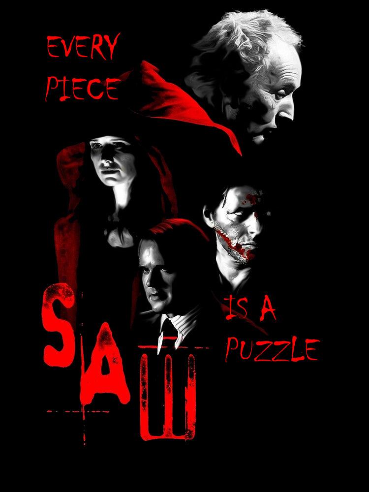 SAW - Every Piece Is A Puzzle - Classic Horror Movie Art - T-Shirt - Wild Star Hearts 