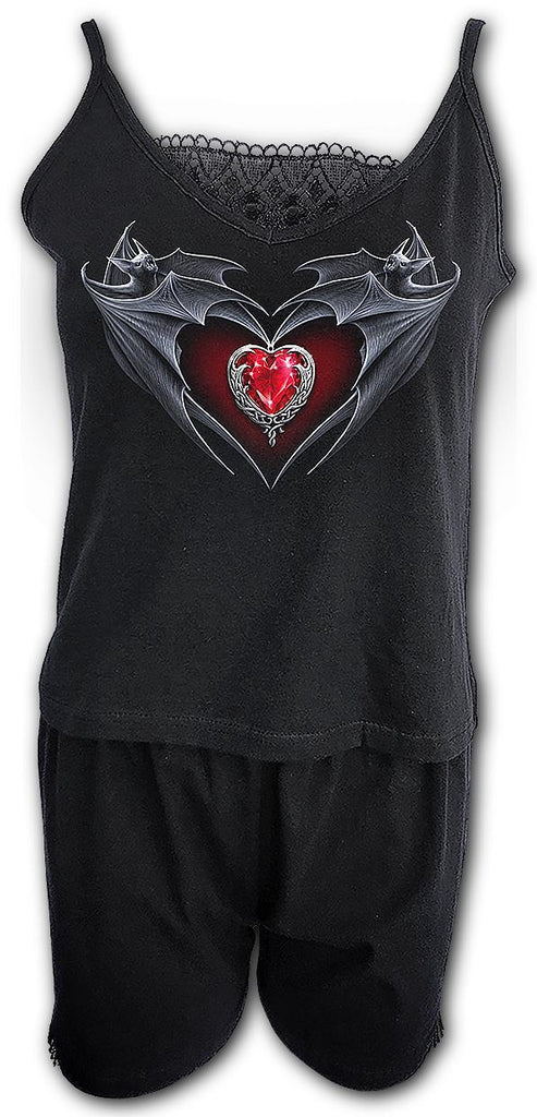 Spiral Direct - BAT'S HEART - 2pc Organic Camisole Pyjama Set - Wild Star Hearts 