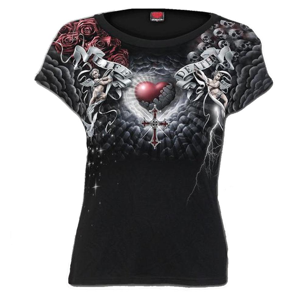 Spiral - LIFE AND DEATH CROSS - Womens Cap Sleeve Top - Wild Star Hearts 