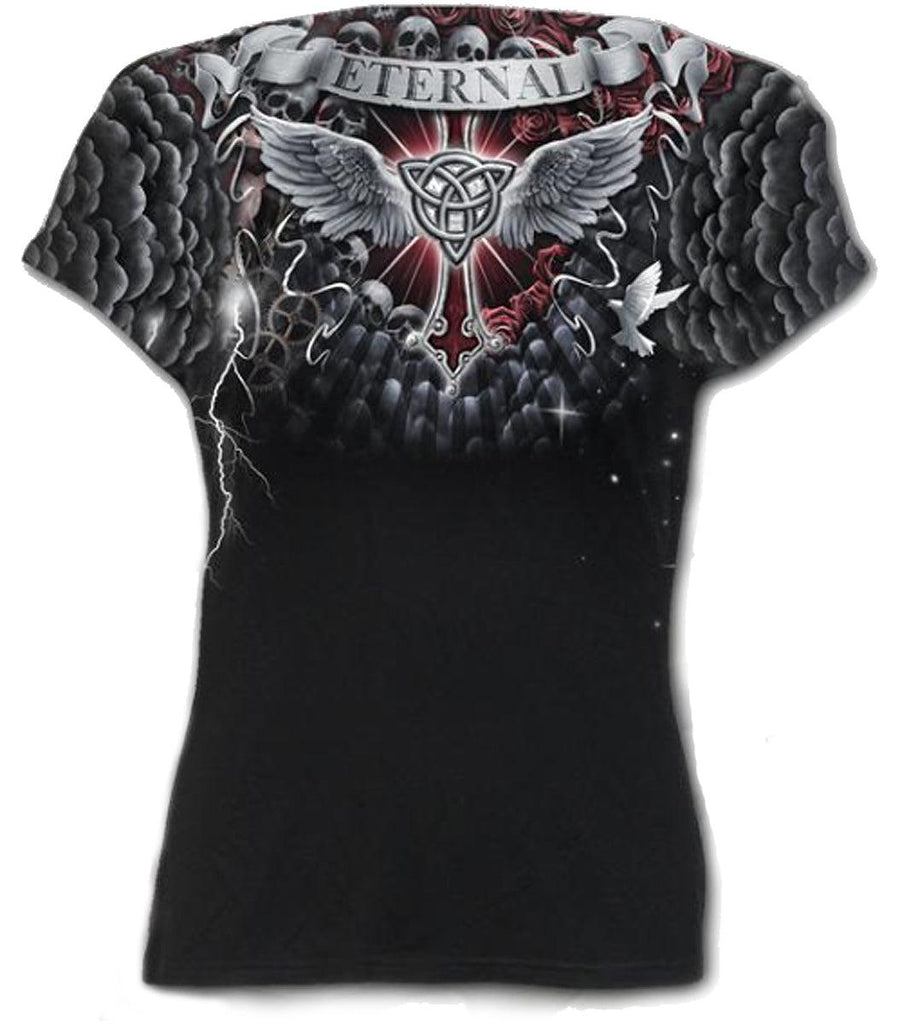 Spiral - LIFE AND DEATH CROSS - Womens Cap Sleeve Top - Wild Star Hearts 