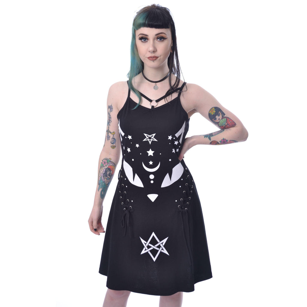 Vixxen - MYSTIC CAT - Skater Dress, Black - Wild Star Hearts 